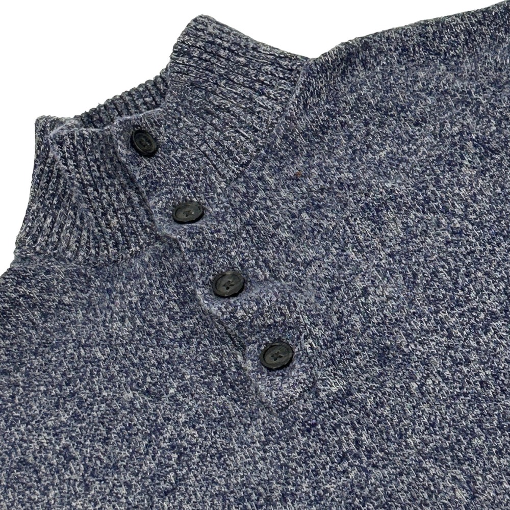 Banana Republic Sweater Mens Medium Blue Marled Mock Neck Button Pullover